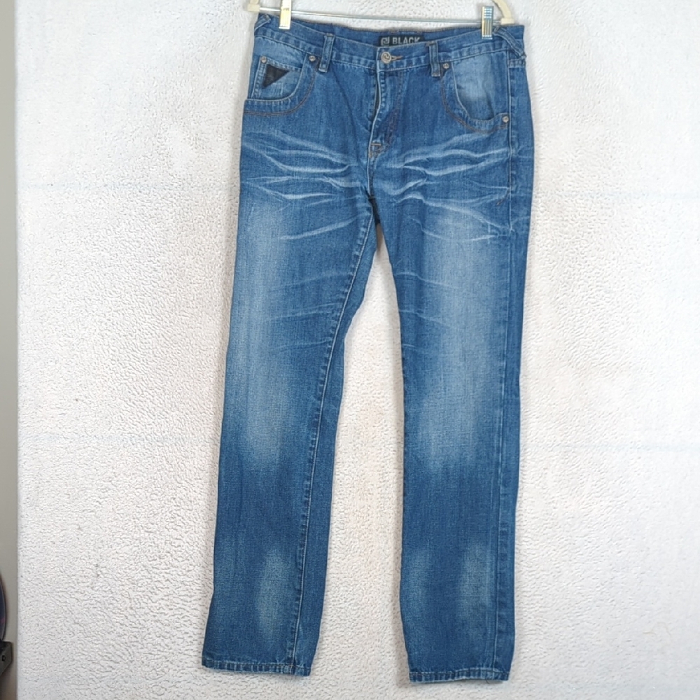 Black Premium Men's Low Rise Slim Straight Fit Denim Jeans 32x32‎